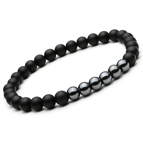 2PCS Black Matte Prayer Beads Bracelet for Men Women Elastic Natural Stone