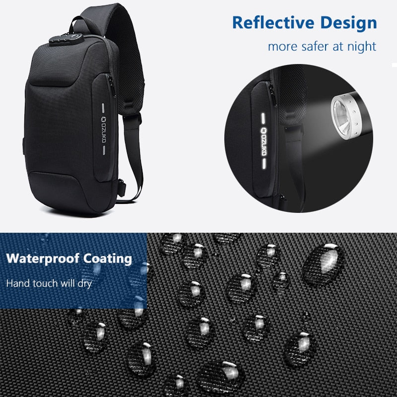 OZUKO Multifunction Crossbody Bag for Men Anti-theft Shoulder Messenger Bags Male Waterproof Short Trip Chest Bag Pack