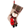 Warm Decorative Large Christmas Stocking | Santa Claus Sock Plaid Burlap Gift Holder