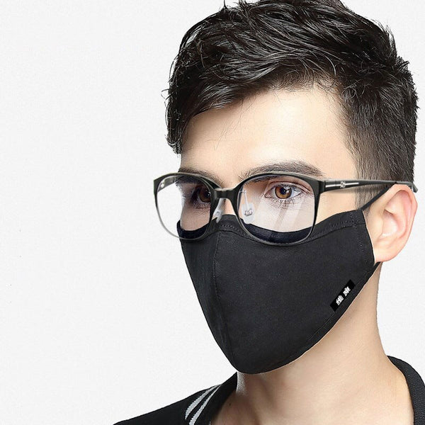 Cotton Mouth Face Mask KN95 Anti-Dust Glasses Mask Respirator with Activated Carbon Filter Black Fabric Face Mask - P&Rs House