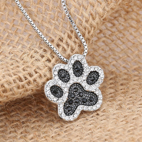 Silver Overlay Black Diamond Accent Paw Print Pendant with 18