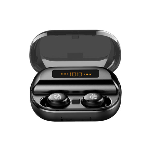 Mini Portable Wireless bluetooth 5.0 Earphone LED Display Stereo 4000mAh Power Bank Earbuds Bilateral Call Headphone (Black) - P&Rs House