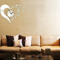 3D DIY  Home Heart Living Room Bedroom Art Decor Love Mirror Sticker Wall Clock-Silver _mkpt4