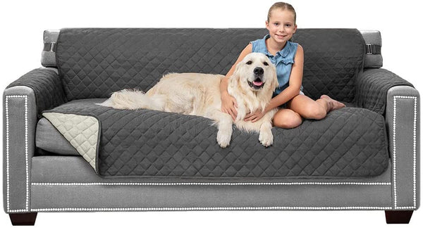 🐶Sofa Shield Slipcover,70” Seat Width ,Furniture Stain Protector, Washable Couch Cover for Dogs, Kids Grey