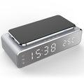 USB Digital LED Desk Alarm Clock With Thermometer Wireless Charger For Samsung Xiaomi Huawei (Silver)