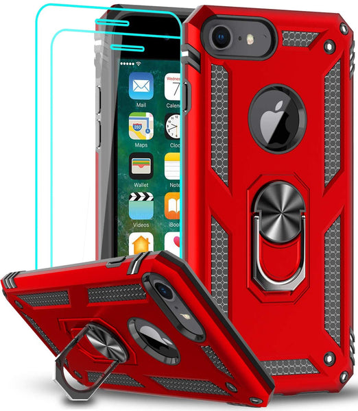 LeYi AMZ Compatible for iPhone 6s /6 Case, iPhone 7 Case, iPhone 8 Case, Military-Grade Dual Layer Protective Phone Cover Case with 360 Degree Rotating Holder Kickstand for Apple iPhone 6/ 6s/ 7/8, Red