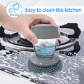 Kitchen Soap Dispensing Brush, 2 in 1 Soap Dish Brush with Holder Steel Wool Scrubbers