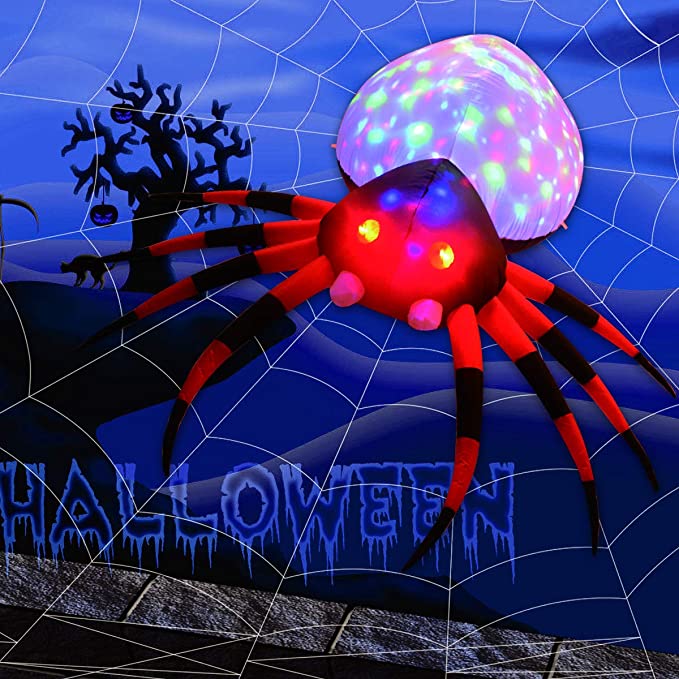 4 FT Width Halloween Inflatable Outdoor Red Legged Spider with Magic Light