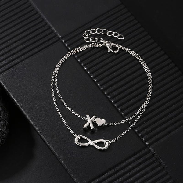 Vintage Silver Gold Anklet Female Letter Heart A-Z Bohemian cheville Boho Charm Jewelry Infinity Ankles Bracelets - P&Rs House