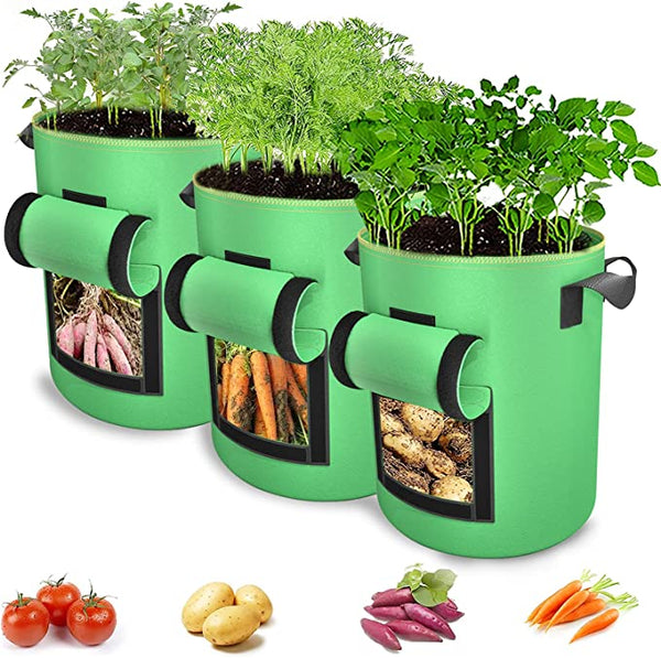 10 Gallon Potato Grow Bags 3 Pack, Vegetable Grow Bags with Handles and Two Sides Window, #ns23 _mkpt