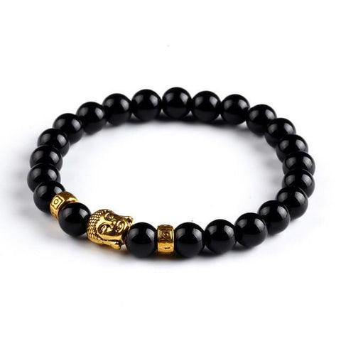 Buddha head energy volcanic stone beaded bracelet