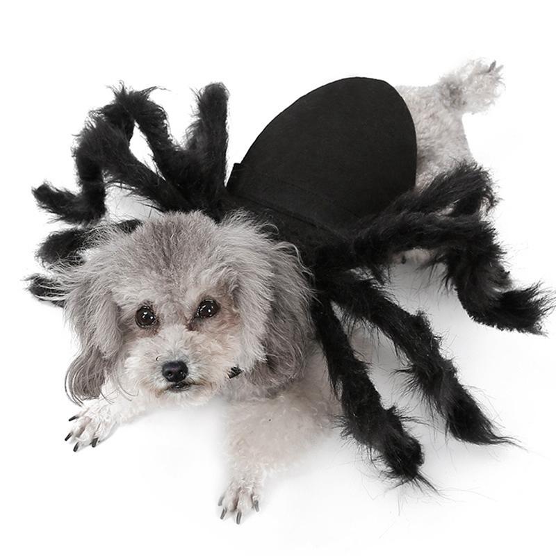 Halloween Pet Spider Clothes Puppy Plush Spider Cosplay Costume For Dogs Cats Party Cosplay Funny Outfit Simulation Black Spider