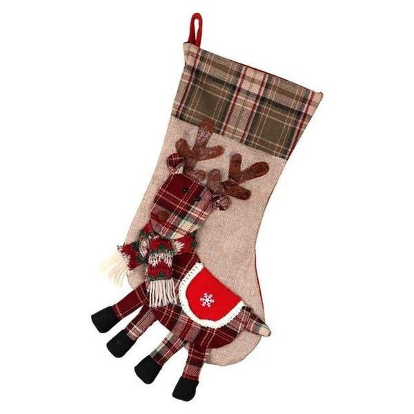 Warm Decorative Large Christmas Stocking | Santa Claus Sock Plaid Burlap Gift Holder - P&Rs House