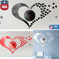 3D DIY  Home Heart Living Room Bedroom Art Decor Love Mirror Sticker Wall Clock-Silver _mkpt4