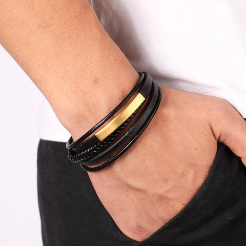 3PCS Magnetic-Clasp Braided Leather Bracelets for Men Wrap Leather Bracelet Bangle Wrist Cuff