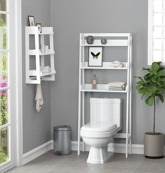Bathroom Shelf Organizer Over The Toilet, Bathroom Spacesaver, Toilet Rack, Shelf (White) _mkpt44