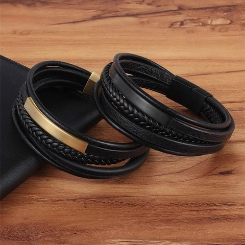 3PCS Magnetic-Clasp Braided Leather Bracelets for Men Wrap Leather Bracelet Bangle Wrist Cuff