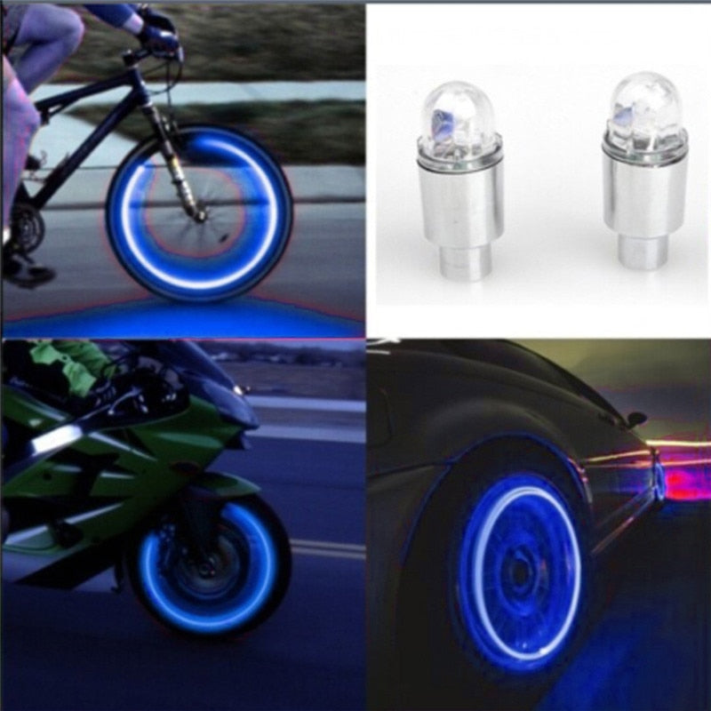 Car Tire Colorful Lights Motorcycle And Auto Accessories Bike Supplies Neon Blue Strobe LED Tire Valve Caps Light