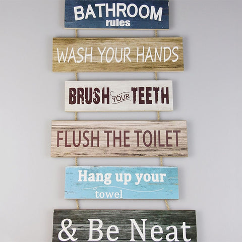 1Pcs Retro Tag Bathroom Wall Decoration Wooden Wall Hanging Sign Bathroom Rules Indoor and Outdoor Home Wooden Wall Decoration #NS54 _mkpt