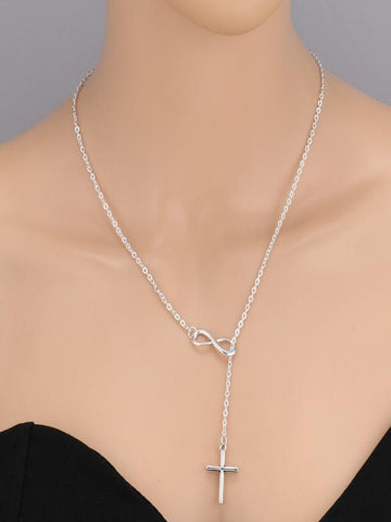 Women's Silver Cross Infinity Pendant Necklace  For Birthday Gift Daily Casual