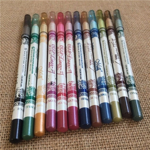 New Hot Sale 12 Color Glitter Lip liner Eye Shadow eye liner Pencil Pen Cosmetic Makeup Set