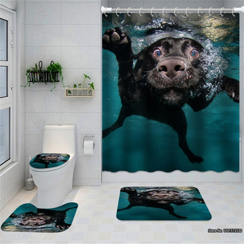 Funny Swimming Dog Ocean Pool Shower Curtain #NS54 _mkpt