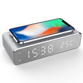 USB Digital LED Desk Alarm Clock With Thermometer Wireless Charger For Samsung Xiaomi Huawei (Silver) - P&Rs House