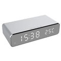 USB Digital LED Desk Alarm Clock With Thermometer Wireless Charger For Samsung Xiaomi Huawei (Silver)