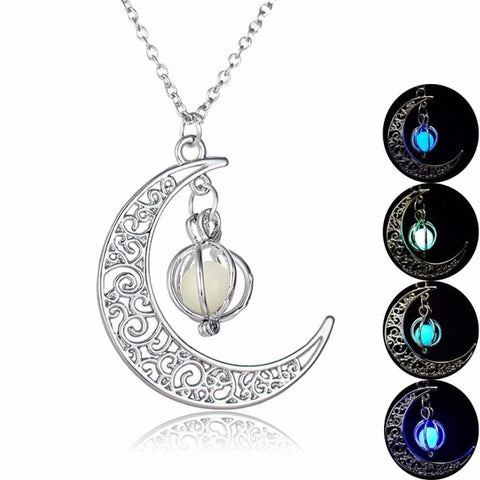 Glow In the dark Necklace| Moon shape Hollow with ball Luminous  Pumpkin Pendant Necklace | Valentine Halloween Necklace