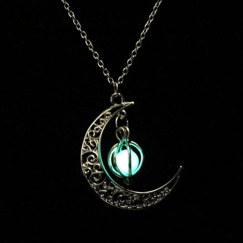 Glow In the dark Necklace| Moon shape Hollow with ball Luminous  Pumpkin Pendant Necklace | Valentine Halloween Necklace