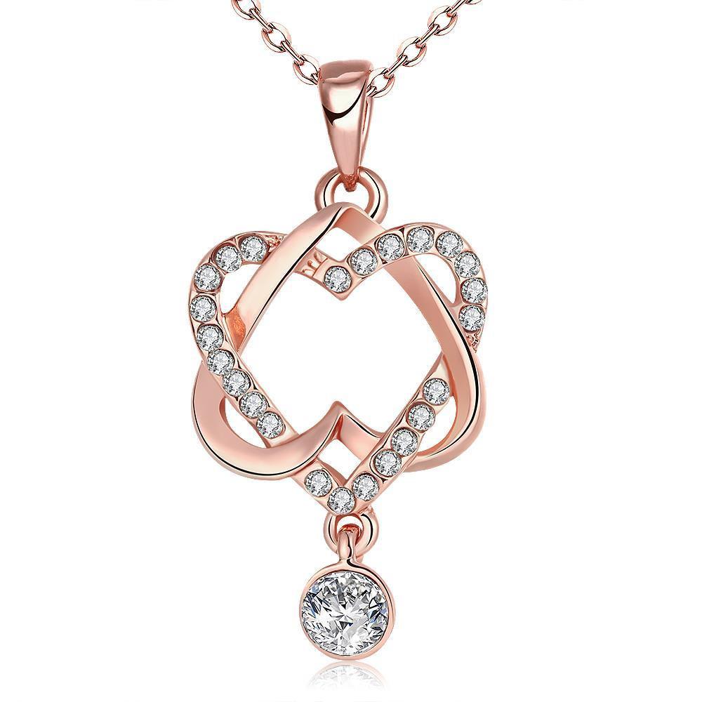 LOUIS VUITTON Swarovski LV and V Heart Strass Necklace Rose Gold