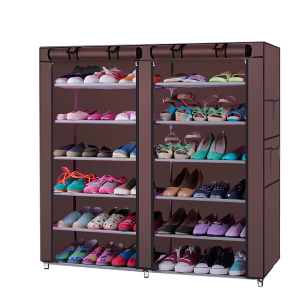 Double Rows 12 Lattices Shoe Rack Combination Shoe Storage Organizer with Nonwoven Fabric cover Cabinet Tower