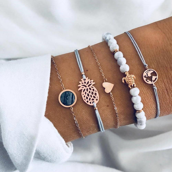 DIEZI Bohemian Turtle Pineapple Heart Map Charm Bracelets Bangles For Women Fashion Beads Strand Bracelets Sets Jewelry Gifts - P&Rs House
