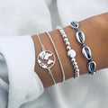 DIEZI 4pcs/set Bohemian Silver Chain Beads Bracelets | Vintage Fashion Ocean Map Shell Bracelets Bangles Sets For Women