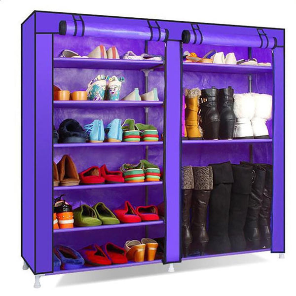 Double Rows 9 Lattices Combination Shoe Rack Cabinet Shoe Storage Organizer Tower with Nonwoven Fabric cover - P&Rs House