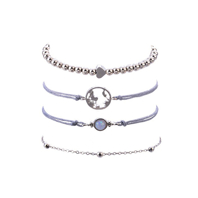 Crazy Feng 2018 Bohemian Marble Stone Beads Bracelet Set For Women Natural Stone Tassel Pendant Bangles Bracelet Femme Jewelry