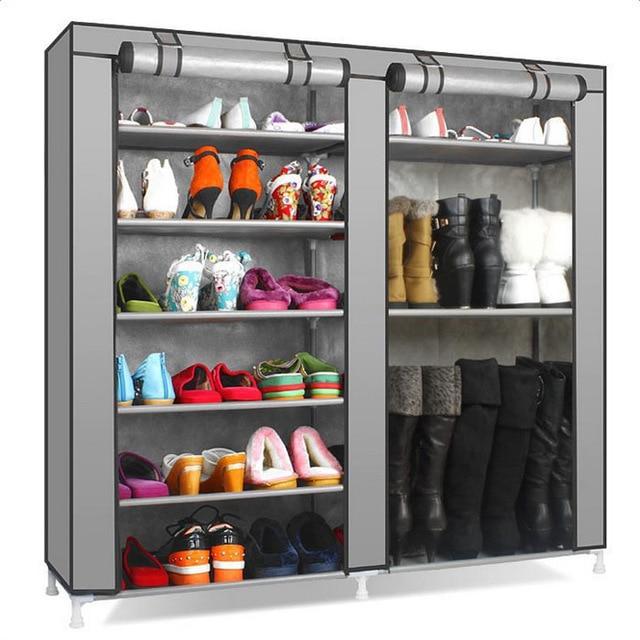 Double Rows 6 Layer 9 Lattices Shoe Rack Shelf Storage Closet Organizer Cabinet