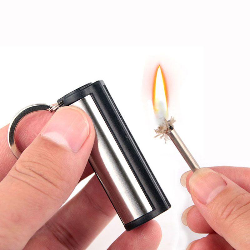 New Fashion Permanent Striker Lighter Match Silver Metal Key Chain