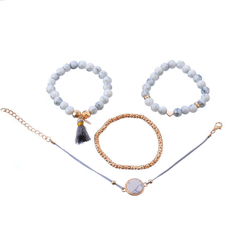 Crazy Feng 2018 Bohemian Marble Stone Beads Bracelet Set For Women Natural Stone Tassel Pendant Bangles Bracelet Femme Jewelry