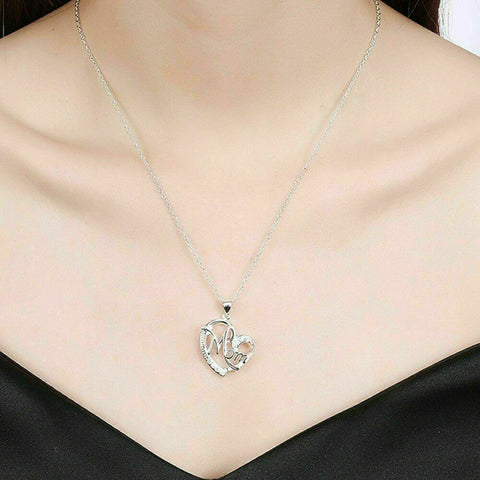 Rose Flower in Heart Pendant Necklace Mom Wife Daughter Jewelry