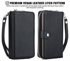 Black Detachable Magnetic Leather Wallet Purse Case for iPhone  Samsung Galaxy