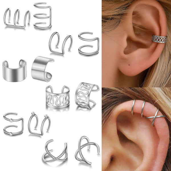 ❤️12pcs/Lots Stainless Steel Ear Clips on Wrap Ear Cuff Earrings Set Non Piercing❤️