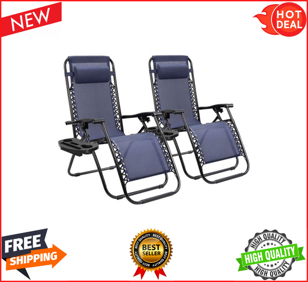 HOT 2 Zero Gravity Chair Camp Reclining Lounge Chairs Outdoor 2 Pack(Blue|Black)