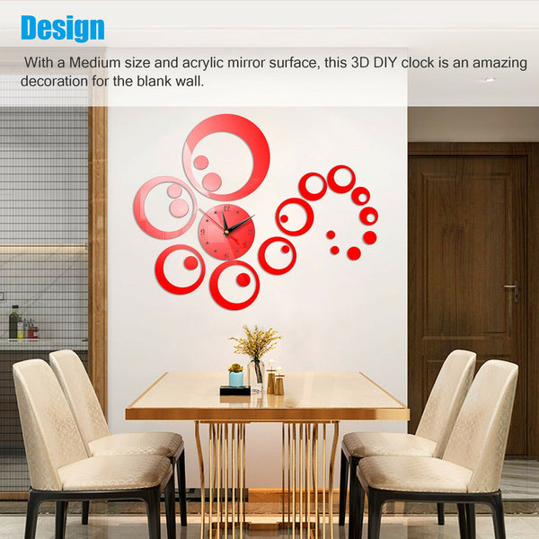 3D DIY  Home Modern Large Wall Clock Sticker Home Room Decor Art Decor22 - Red _mkpt44