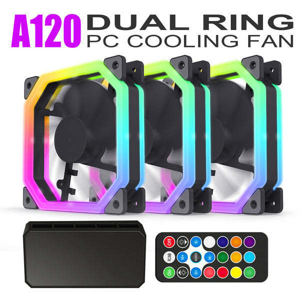 3-Pack White Frame 120mm ARGB LED PC Computer Case Cooling Fan Vetroo A120