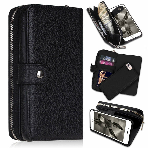Black Detachable Magnetic Leather Wallet Purse Case for iPhone  Samsung Galaxy - P&Rs House