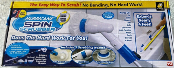 NEW HURRICANE SPIN SCRUBBER CORDLESS BRUSH ONTEL AS SEEN ON TV WITH 3 BRUSH HEAD