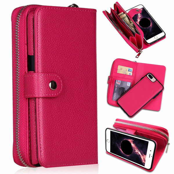 Red Detachable Magnetic Leather Wallet Purse Case for iPhone 11 Xs Max Samsung S10+ - P&Rs House