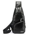 Men's Leather Sling Chest Pack Cross Body Shoulder USB Charging Port Sport Bag