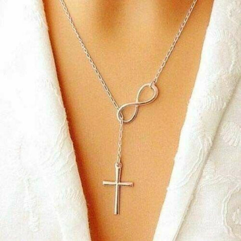 Infinity Simple Chain Cross Pendant Necklace Clavicle Choker Women Jewelry Gift